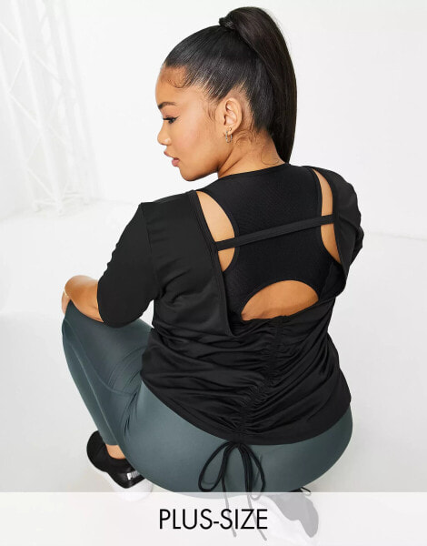 Lola May Plus relaxed fit sports t-shirt with gathered back