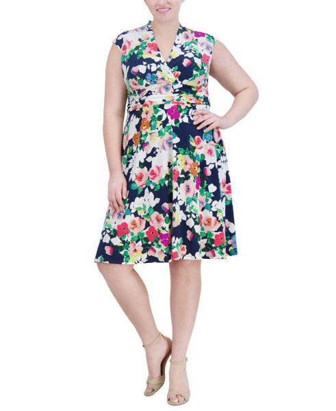 Plus Size Floral Surplice-Neck Dress