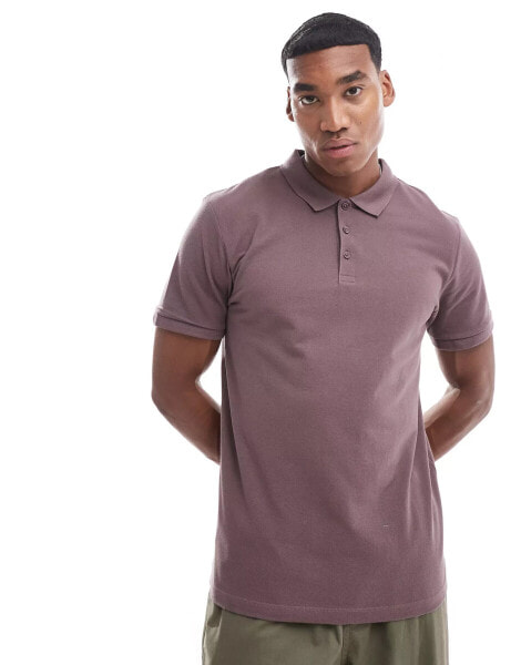 ASOS DESIGN pique polo shirt in brown