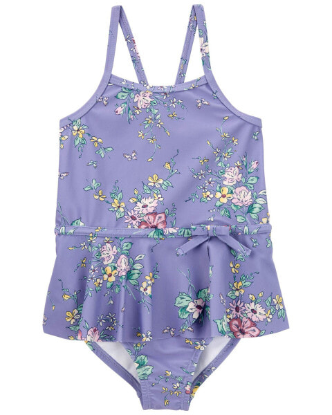 Toddler Floral Print 1-Piece Ruffle Swimsuit 3T