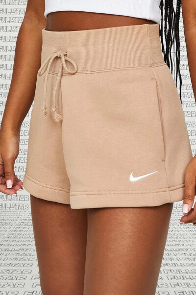 Шорты для женщин Nike Fleece с высокой посадкой, расклешенные, бежевые