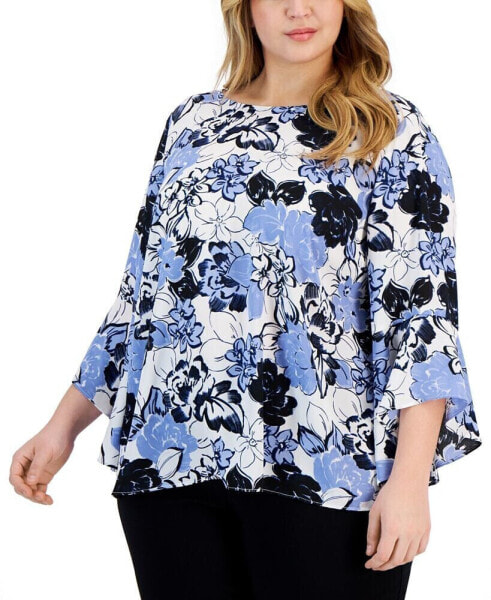 Plus Size Printed Ruffle-Sleeve Blouse