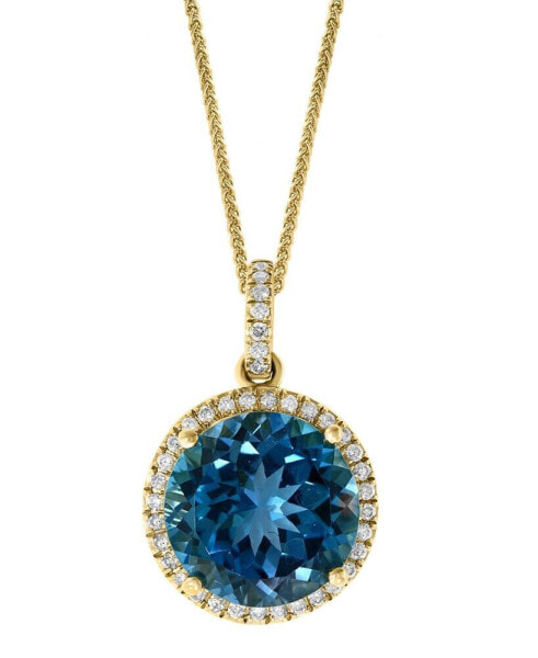 London Blue Topaz (7-1/4 ct. t.w.) & Diamond (1/4 ct. t.w.) 18" Pendant Necklace in 14k Gold