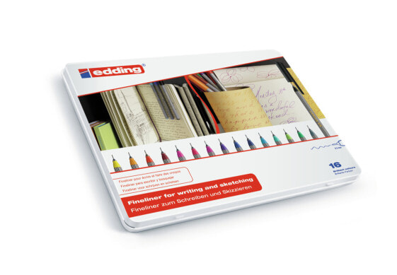 EDDING 55 fineliner - Black - Blue - Brown - Green - Gray - Orange - Pink - Red - Violet - Yellow - Multicolor - Round - Water-based ink - Metal - 0.3 mm