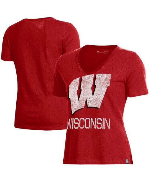 Women's Red Wisconsin Badgers Logo Performance V-Neck T-shirt
