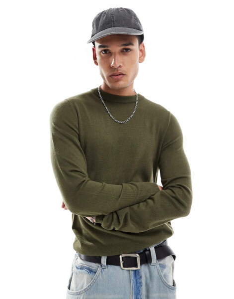 COLLUSION soft knitted crew neck jumper in olive