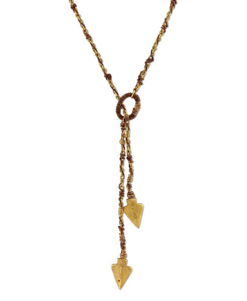 by 1928 Matte 14 K Gold Dipped Double Arrowhead Wrapped Lariat Necklace