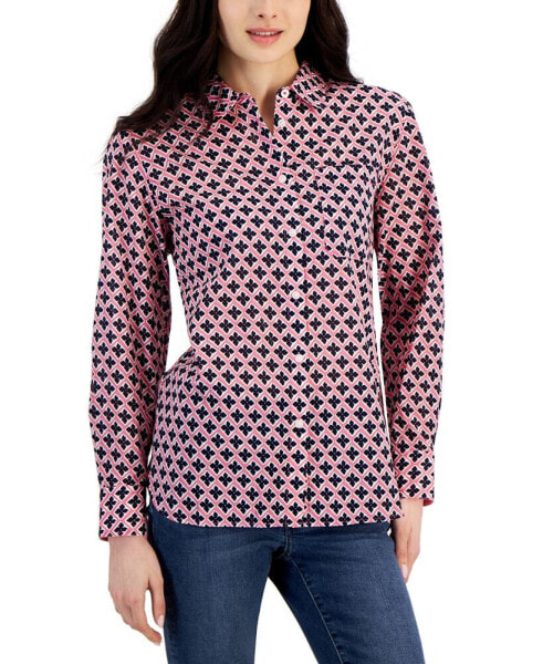 Women's Printed Long-Sleeve Cotton Shirt