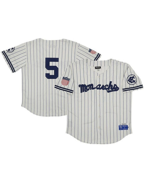 Men's #5 Cream Kansas City Monarchs Mesh Button-Down Replica Jersey