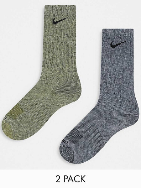 Nike 2 x multipack cushioned ribbed socks in khaki and grey