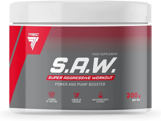 Trec Nutrition S.A.W. Muscle Building Maximised Focus and Massive Pump Energy Sport Creatine Bodybuilding 200g Tin (Wildberry - Berries)