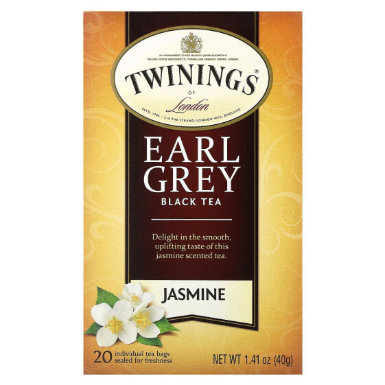 Twinings, Black Tea, Earl Grey, жасмин, 20 отдельных чайных пакетиков, 40 г (1,41 унции)