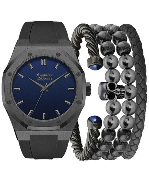 Men's Grey Silicone Strap Watch 42mm Gift Set