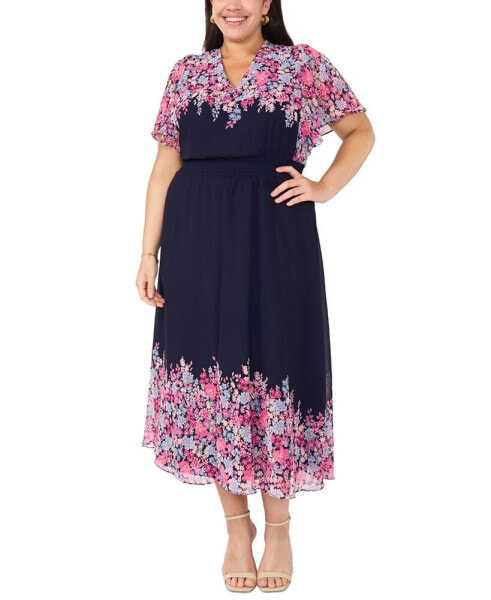 Plus Size Flutter-Sleeve V-Neck Maxi Dress