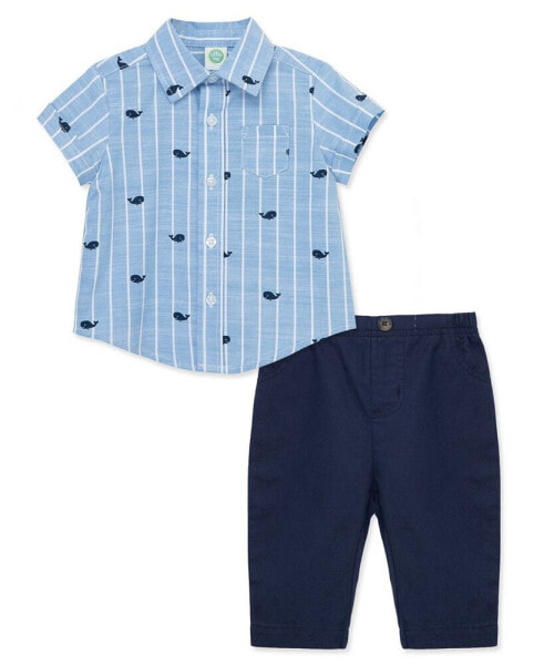 Костюм для малышей Little Me рубашка и брюки с кнопками Веселые киты