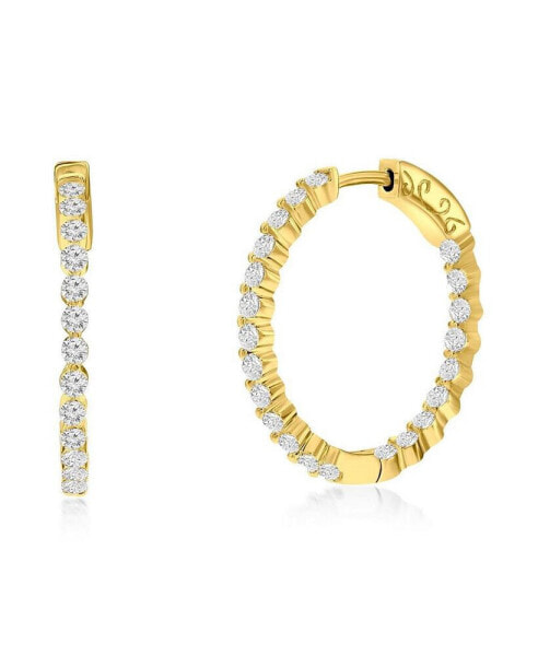 Sterling Silver or Gold Plated Over Sterling Silver 25mm Inside-Outside Round CZ Hoop Earrings