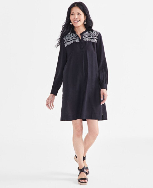 Women's Embroidered Pullover Long-Sleeve Dress, Created for Macy's