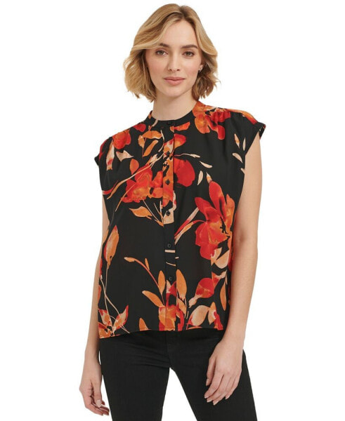 Women's Short-Sleeve Printed Button Front Shirt