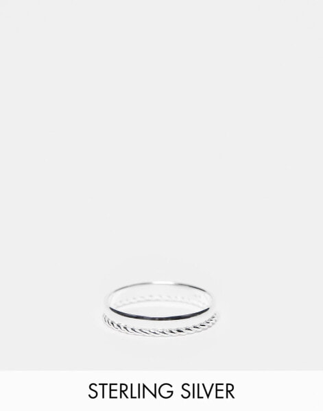 ASOS DESIGN sterling silver band ring with rope detail in silver