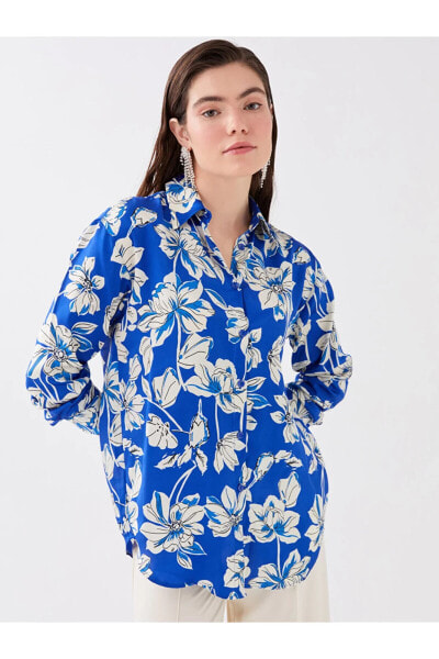 Рубашка женская LC WAIKIKI Сатиновая Oversize с длинным рукавом и цветочным узором