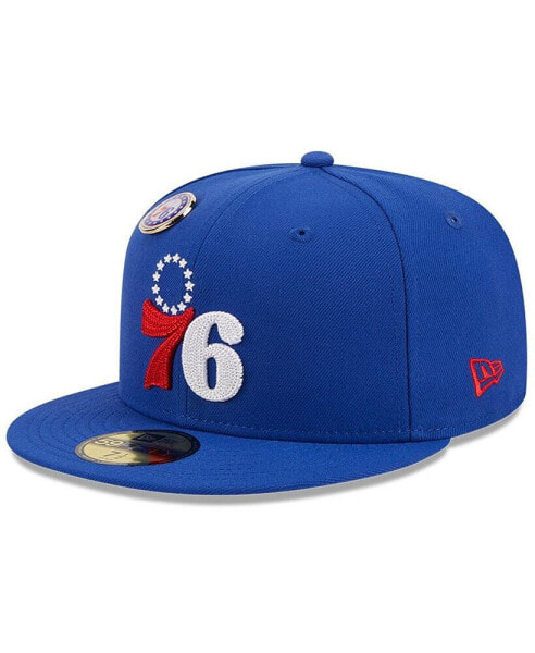 Men's Royal Philadelphia 76ers Chain stitch Logo Pin 59FIFTY Fitted Hat