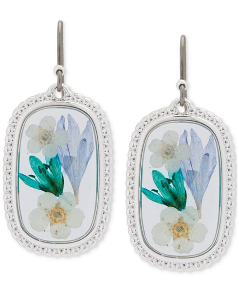 Silver-Tone Pressed Flower Drop Earrings