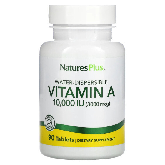 NaturesPlus, водно-диспергируемый витамин А, 10 000 МЕ (3 000 мкг), 90 таблеток