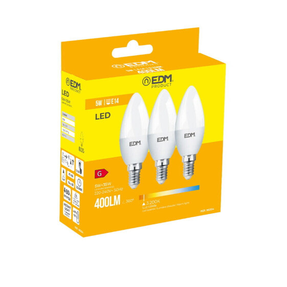 Лампочка светодиодная теплый свет EDM Pack of 3 LED bulbs 5 W E14 Ø 3,6 x 10 см 400 lm (3200 K)