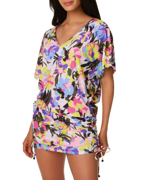 Bar Iii Women's Paradise Garden Drawstring Caftan Cover-Up Multi Size M