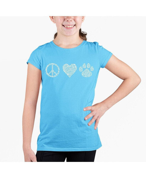 Big Girl's Word Art T-shirt - Peace Love Cats
