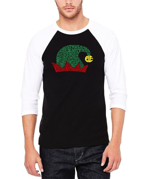 Men's Christmas Elf Hat Raglan Baseball Word Art T-shirt