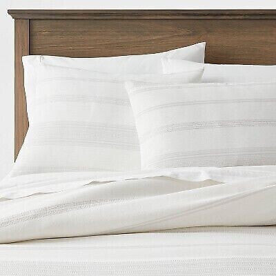 Twin/Twin Extra Long Cotton Woven Stripe Duvet Cover & Sham Set White/Light