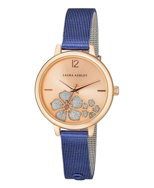 Women's Sunray Floral Stone Dial Blue Alloy Bracelet Watch 34mm