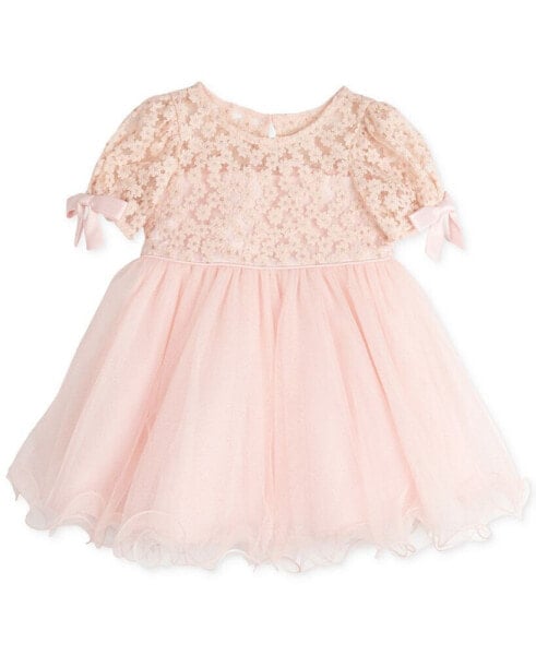 Baby Girls Embroidered Flower and Glitter Mesh Dress