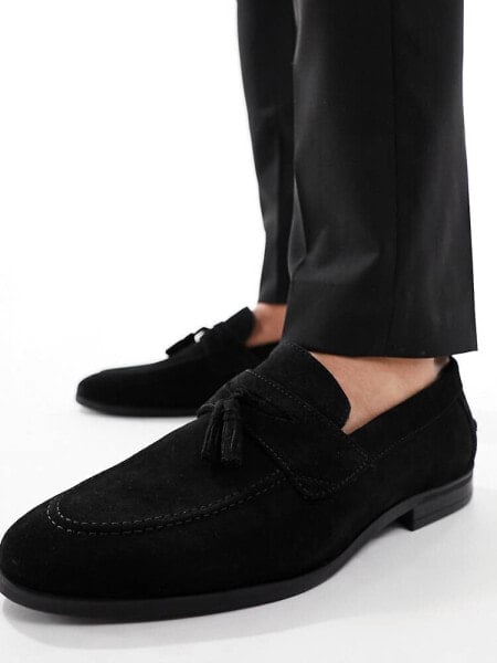 River Island suede tassel loafers in black