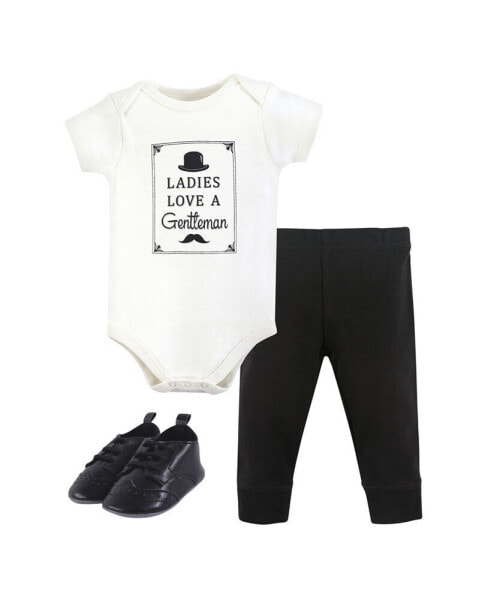 Baby Girls Cotton Bodysuit, Pant and Shoe 3pc Set, Ladies Love