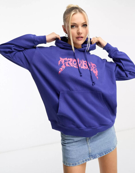 Heartbreak trouble graphic hoodie in navy