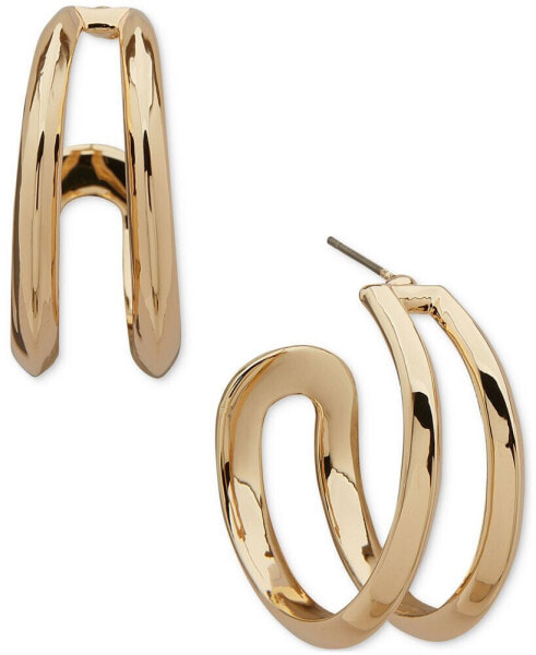 Gold-Tone Medium Double-Row C-Hoop Earrings, 1.2"