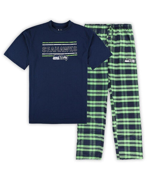 Men's College Navy, Neon Green Seattle Seahawks Big and Tall Flannel Sleep Set