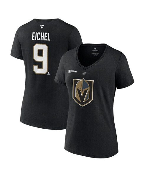 Women's Jack Eichel Black Vegas Golden Knights 2023 Stanley Cup Champions Plus Size Name and Number V-Neck T-shirt