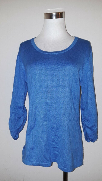 Свитер синего цвета с рукавами NY Collection Women's Petite Ruched Sleeve 2488 PL