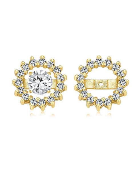 Cubic Zirconia CZ Halo Earrings Jacket For Studs For Women Gold Plated Sterling Silver (Earrings Not Included)