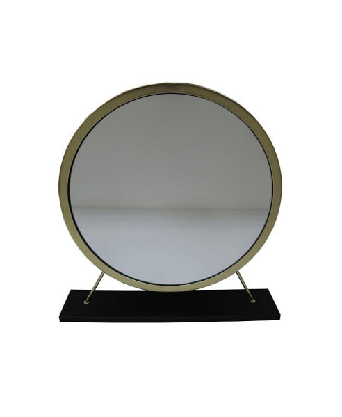 Adao Vanity Mirror & Stool In Faux Fur, Mirror, Black & Brass Finish