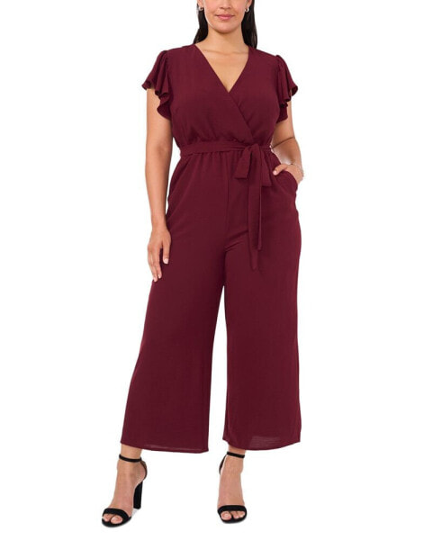 Plus Size Flutter-Sleeve Wide-Leg Jumpsuit