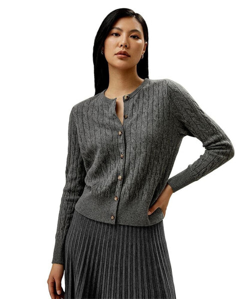 Women's Cable-Knit Cashmere Crewneck Cardigan