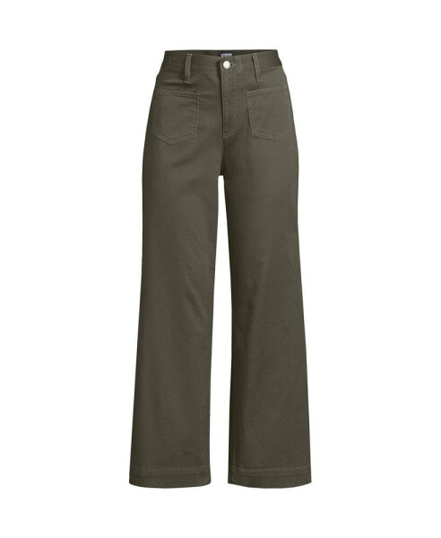 Women's High Rise Patch Pocket Wide Leg Chino Crop Pants