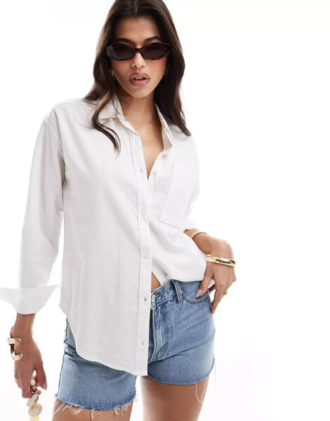 Hollister oversized linen shirt in white