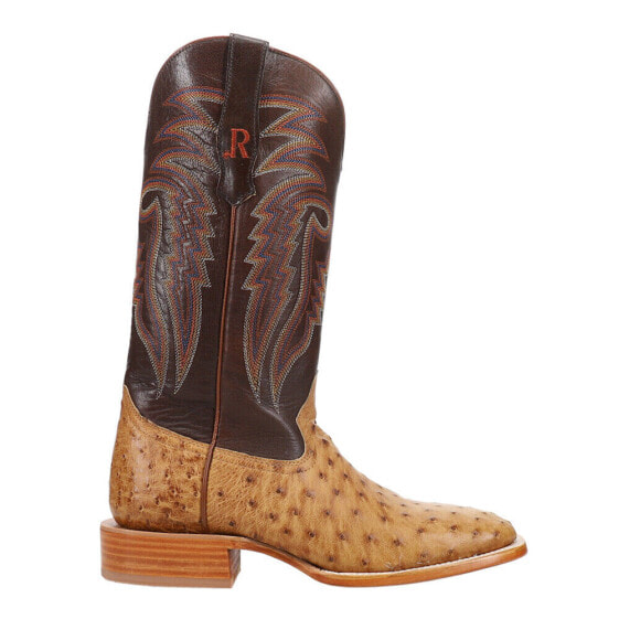 R. Watson Boots Full Quill Ostrich Embroidery Square Toe Cowboy Mens Brown Dres