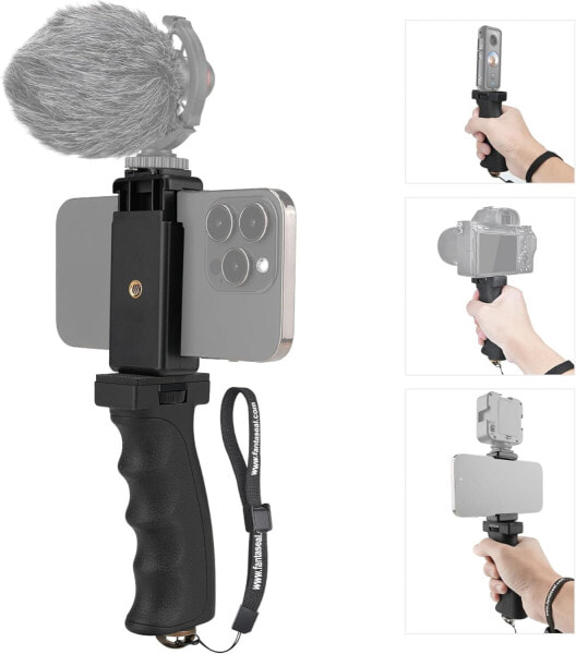 Universaler Ergonomischer Anti-Fall Handy Smartphone Handgriff Stabilisator Halterung Rig Tragbarer Selfie Stick Stativ Handheld Vlogging Einbeinstativ für 60-85 mm breites iPhone Samsung Android