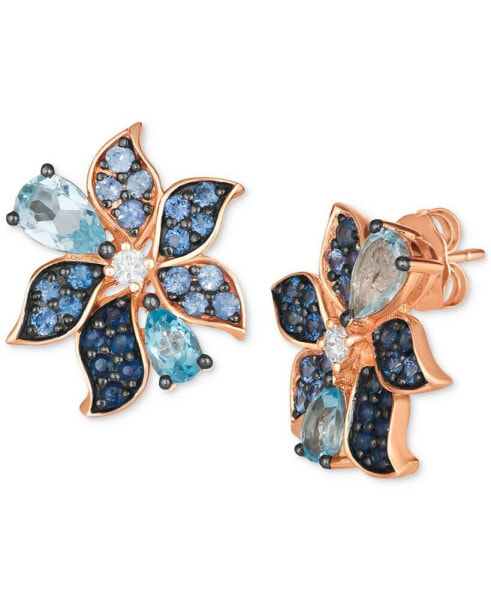 Multi-Gemstone (2-1/20 ct. t.w.) & Vanilla Diamond (1/10 ct. t.w.) Pear & Pavé Flower Stud Earrings in 14k Rose Gold